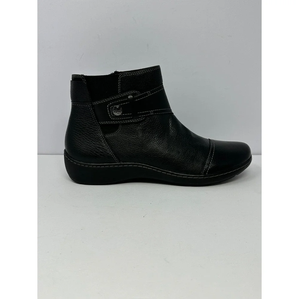 Clarks Collection Cora Women's Sz 9.5 M Leather Ankle Boots Black Booties P7